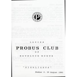 Ladies Probus Club of Havelock North "Highlights" Number 2. 20 August 1990