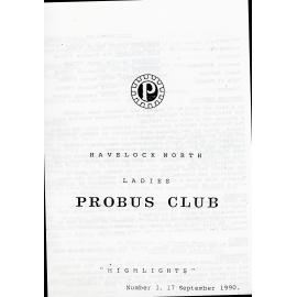 Ladies Probus Club of Havelock North "Highlights" Number 3. 17 September 1990