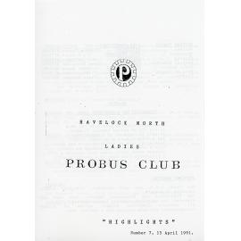 Ladies Probus Club of Havelock North "Highlights" Number 7. 15 April 1991