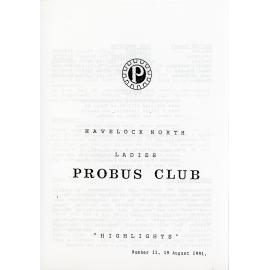 Ladies Probus Club of Havelock North "Highlights" Number 11. 19 August 1991