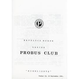 Ladies Probus Club of Havelock North "Highlights" Number 12. 16 September 1991
