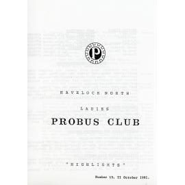 Ladies Probus Club of Havelock North "Highlights" Number 13. 21 October 1991.