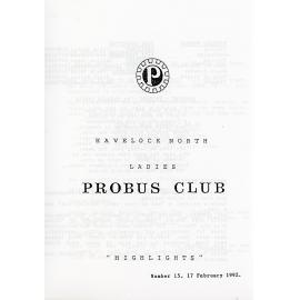 Ladies Probus Club of Havelock North "Highlights" Number 15. 17 February 1992