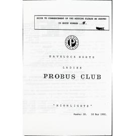Ladies Probus Club of Havelock North "Highlights" Number 18. 18 May 1992