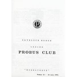 Ladies Probus Club of Havelock North "Highlights" Number 20. 20 July 1992