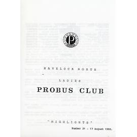 Ladies Probus Club of Havelock North "Highlights" Number 21. 17 August 1992