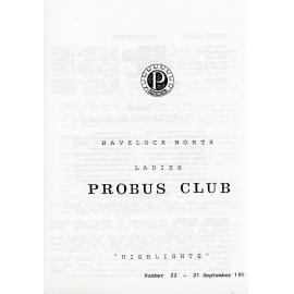 Ladies Probus Club of Havelock North "Highlights" Number 22. 21 September 1992
