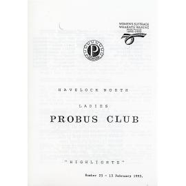 Ladies Probus Club of Havelock North "Highlights" Number 25. 15 February 1993