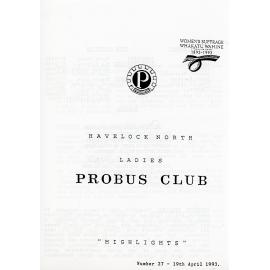 Ladies Probus Club of Havelock North "Highlights" Number 27. 19 April 1993