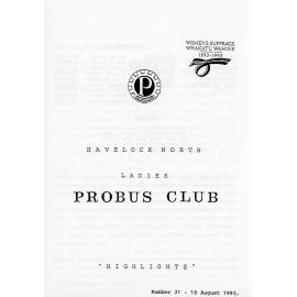 Ladies Probus Club of Havelock North "Highlights" Number 31. 16 August 1993