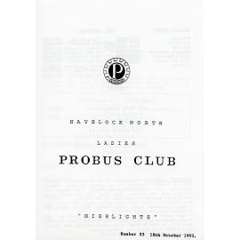 Ladies Probus Club of Havelock North "Highlights" Number 33. 20 October 1993