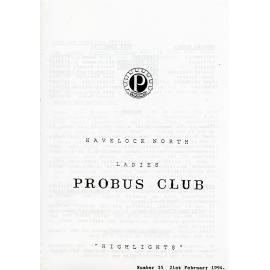 Ladies Probus Club of Havelock North "Highlights" Number 35. 21 February 1994.