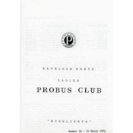 Ladies Probus Club of Havelock North "Highlights" Number 36. 21 March 1994