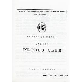 Ladies Probus Club of Havelock North "Highlights" Number 37. 18 April 1994