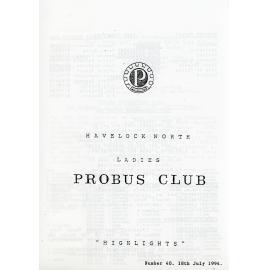 Ladies Probus Club of Havelock North "Highlights" Number 40. 18 July 1994