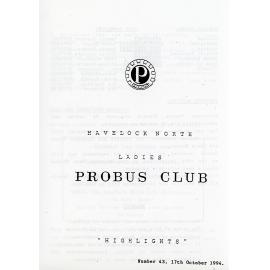 Ladies Probus Club of Havelock North "Highlights" Number 43. 17 October 1994