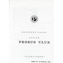 Ladies Probus Club of Havelock North "Highlights" Number 45. 20 February 1995