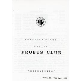 Ladies Probus Club of Havelock North "Highlights" Number 50. 17 July 1995