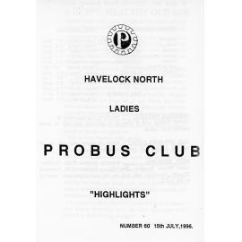 Ladies Probus Club of Havelock North "Highlights" Number 60. 15 July 1996