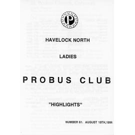 Ladies Probus Club of Havelock North "Highlights" Number 61. August 19 1996