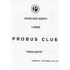 Ladies Probus Club of Havelock North "Highlights" Number 62. September 1996