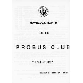 Ladies Probus Club of Havelock North "Highlights" Number 63. October 21 1996