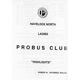 Ladies Probus Club of Havelock North "Highlights" Number 64. November 18 1996