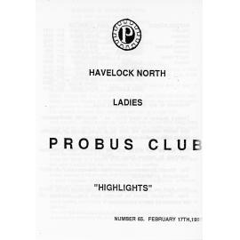 Ladies Probus Club of Havelock North "Highlights" Number 65. 17 February 1997
