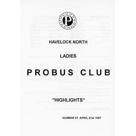 Ladies Probus Club of Havelock North "Highlights" Number 67. 21 April 1997