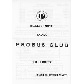 Ladies Probus Club of Havelock North "Highlights" Number 73. 20 October 1997