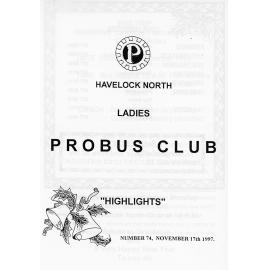 Ladies Probus Club of Havelock North "Highlights" Number 74. 17 November 1997
