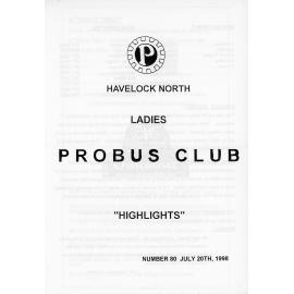 Ladies Probus Club of Havelock North "Highlights" Number 80. 20 July 1998
