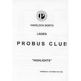 Ladies Probus Club of Havelock North "Highlights" Number 83. 19 October 1998