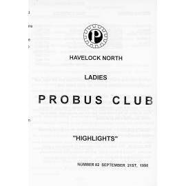 Ladies Probus Club of Havelock North "Highlights" Number 82. 21 September 1998