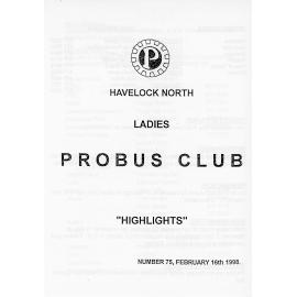 Ladies Probus Club of Havelock North "Highlights" Number 75. 16 February 1998