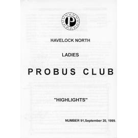 Ladies Probus Club of Havelock North "Highlights" Number 91. 20 September 1999