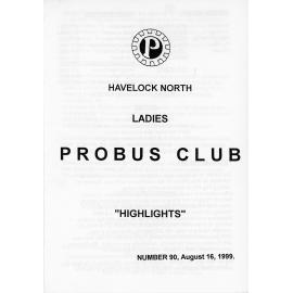 Ladies Probus Club of Havelock North "Highlights" Number 90. 16 August 1999