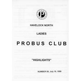 Ladies Probus Club of Havelock North "Highlights" Number 89. 19 July 1999
