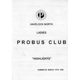 Ladies Probus Club of Havelock North "Highlights" Number 85. 15 March 1999