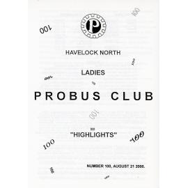 Ladies Probus Club of Havelock North "Highlights" Number 100. 21 August 2000