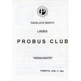 Ladies Probus Club of Havelock North "Highlights" Number 96. 17 April 2000