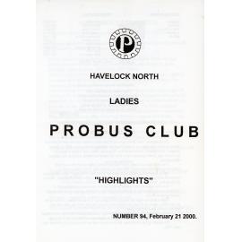 Ladies Probus Club of Havelock North "Highlights" Number 94. 21 February 2000