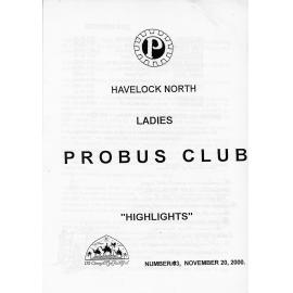 Ladies Probus Club of Havelock North "Highlights" Number 103. 20 November 2000
