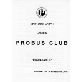 Ladies Probus Club of Havelock North "Highlights" Number 112. 15 October 2001