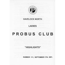 Ladies Probus Club of Havelock North "Highlights" Number 111. 17 September 2001