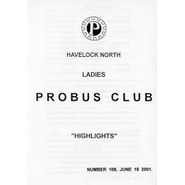 Ladies Probus Club of Havelock North "Highlights" Number 108. 18 June 2001