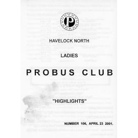 Ladies Probus Club of Havelock North "Highlights" Number 106. 23 April 2001