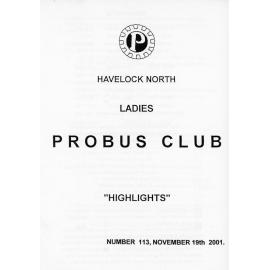 Ladies Probus Club of Havelock North "Highlights" Number 113. 19 November 2001