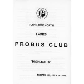 Ladies Probus Club of Havelock North "Highlights" Number 109. 16 July 2001