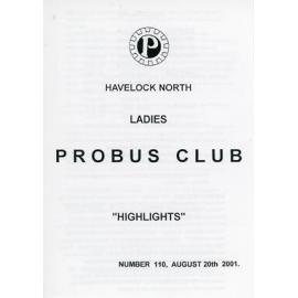 Ladies Probus Club of Havelock North "Highlights" Number 110. 20 August 2001